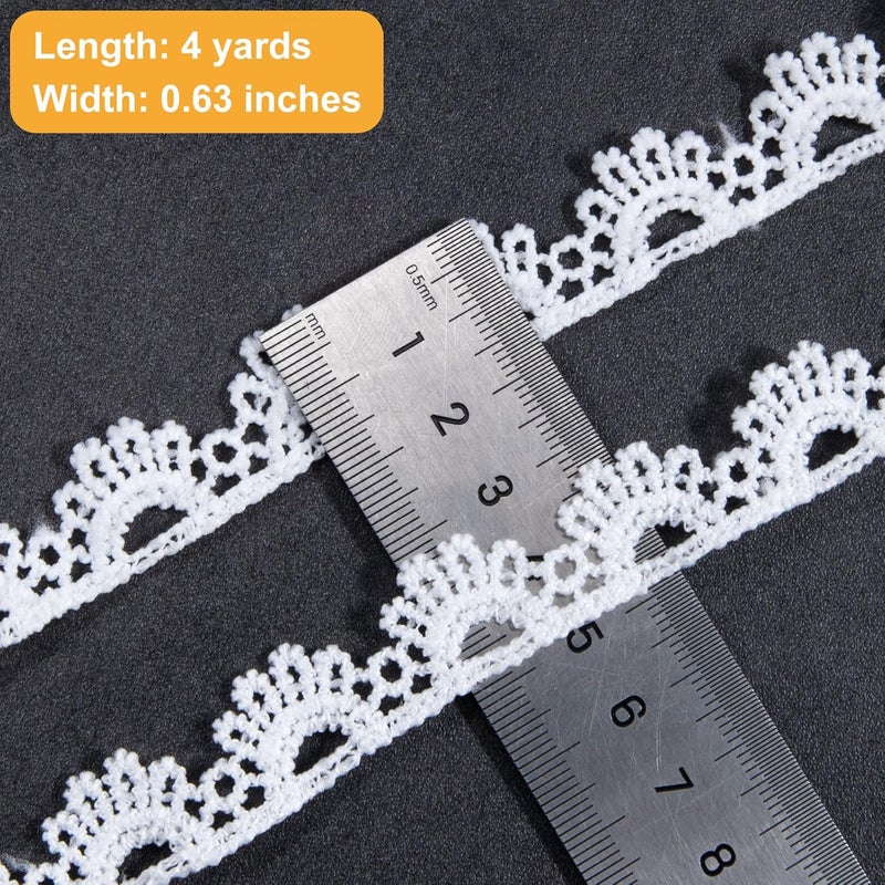 Deozu 4 Yards White Lace Trim, Vintage Crocheted Lace Ribbons, Embroidery Scalloped Edge Laces for DIY Crafts, Bouquet, Sewing, Wedding, Wrapping, Decoration (0.63" Wide) - Image 2